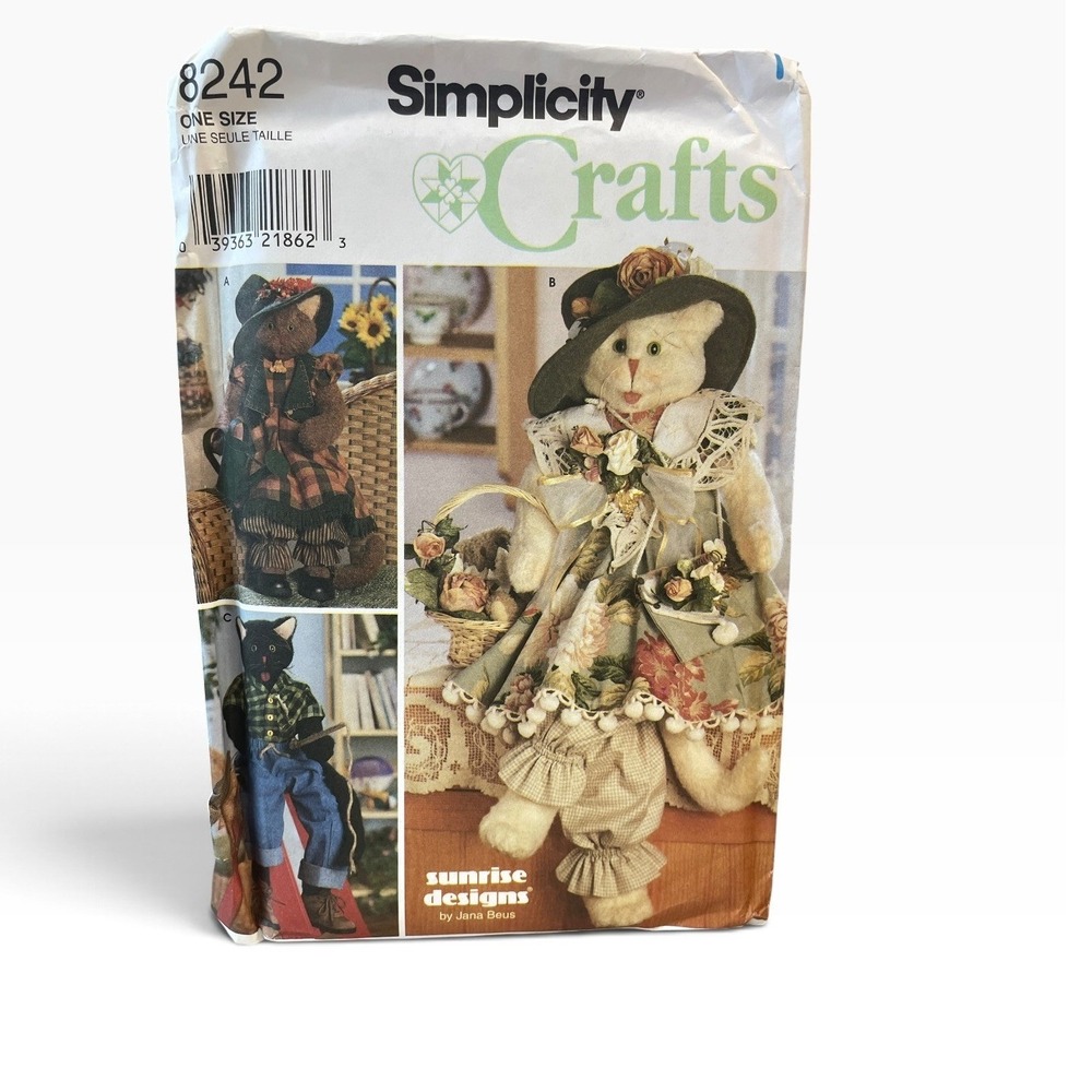 Simplicity Sewing Pattern 8242 Unisex One Size 30 Inch Stuffed Cats Clothes